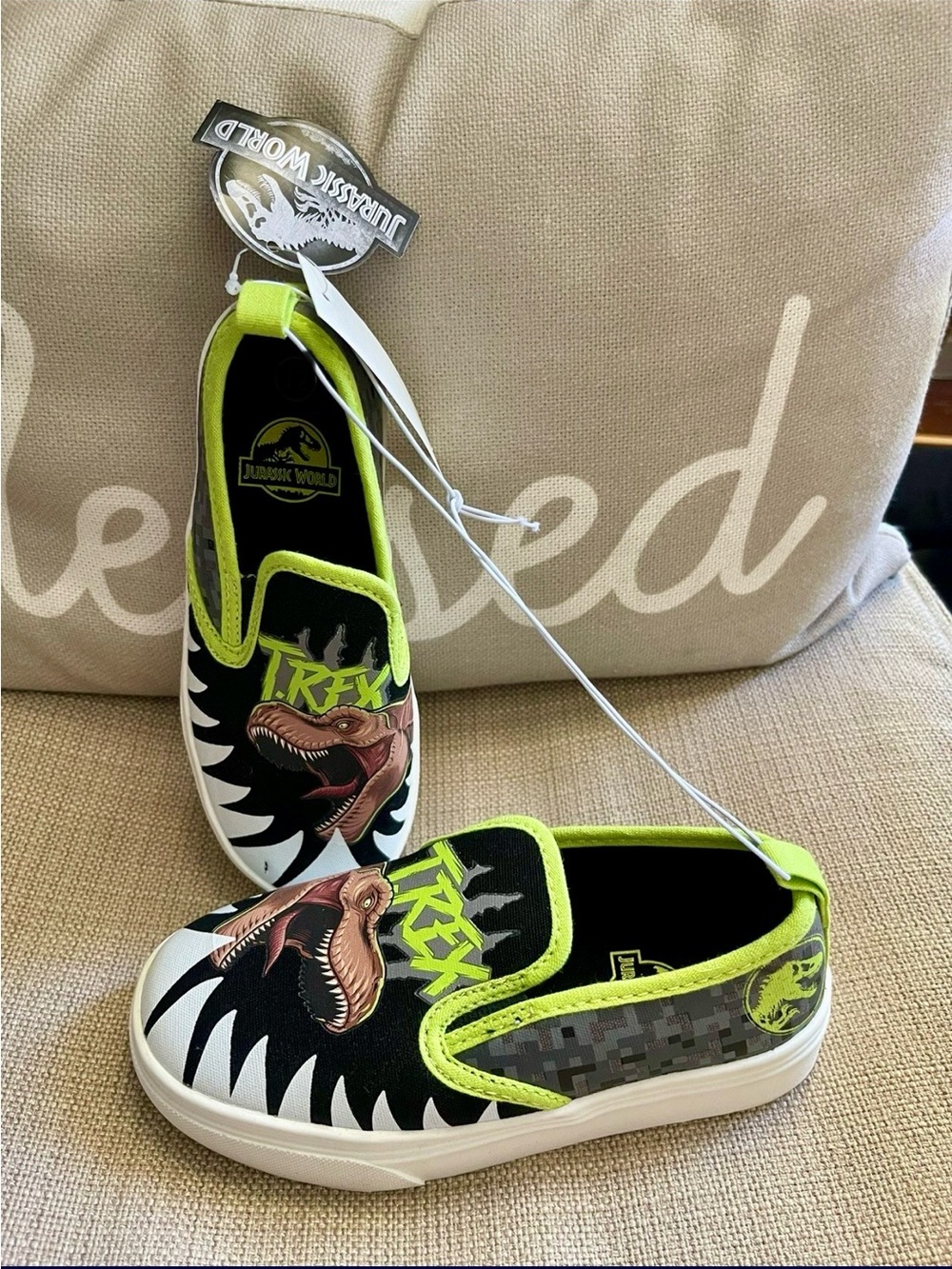 Jurassic World Kids' Slip-On Sneakers in Black & Neon Green